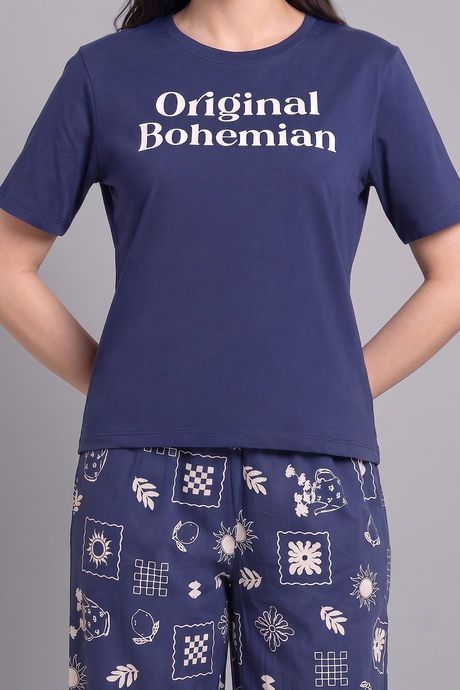 Zivame Knit Cotton Loungewear Set - Navy Peony — image 4